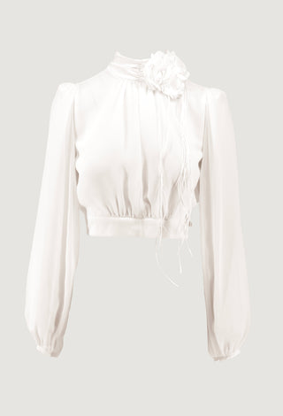 Blusa ARNO corta manica lunga con ap.dietro più fusciacca più spilla fiore