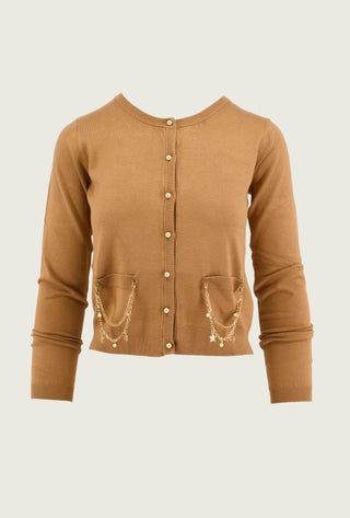 Cardigan ASTERIA manica lunga con patte più catene con pendagli più bottoni perla