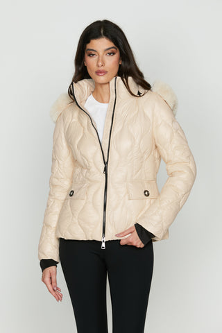 Piumino SKINNER manica lunga con polsi costina più cappuccio più ecopelliccia staccabile ts più zip