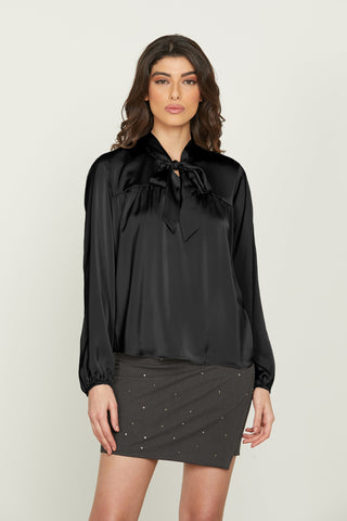 Blusa DUBHEBLU manica lunga con fusciacca più pieghe più arricci raso