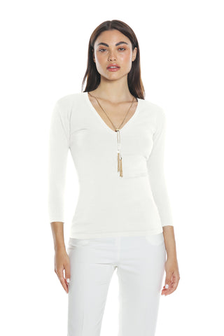 Maglia MANTES m.3/4 scollo v con collana più pendagli