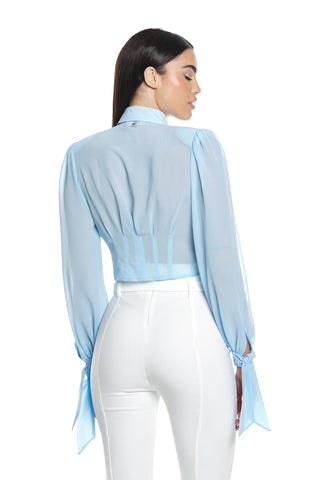 Camicia STIBILITE corta manica lunga con fiocco più pinces più bottone gioiello