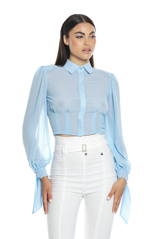 Camicia STIBILITE corta manica lunga con fiocco più pinces più bottone gioiello