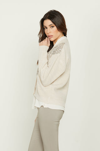 Cardigan DOLLY manica lunga con inserti paillettes