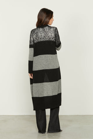 Cardigan GLORIAS lungo manica lunga con inserti pizzo righe