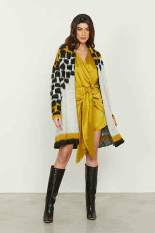 Cardigan GENOVEFFA lungo manica lunga jacquard maculato