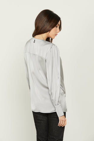 Blusa ASELLUN  manica lunga scollo incrocio asimmetrica raso