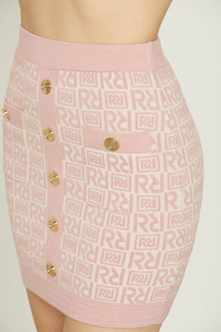 Gonna IFIGENIA corta jacquard logo con tasche più finta più bottoni