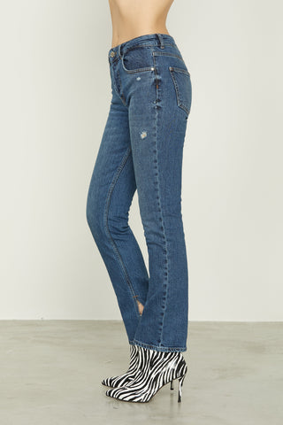 Jeans AILEEN vita alta crop 5 tasche con spacchetti fondo più rotture denim