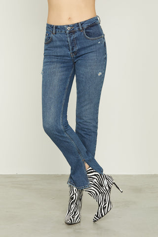 Jeans AILEEN vita alta crop 5 tasche con spacchetti fondo più rotture denim