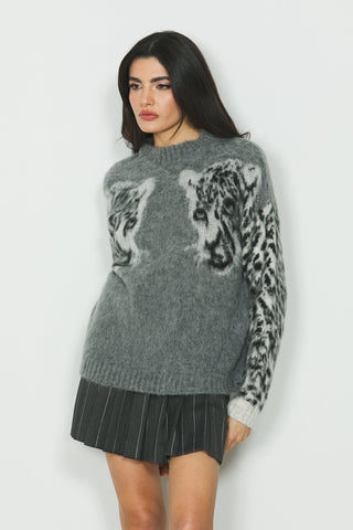 Maglia MARIA manica lunga con colletto più jacquard leopardo