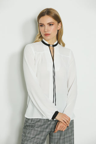 Blusa ADIMA manica lunga collo koreana con bordi a contrasto più fibbia gioiello più laccetti