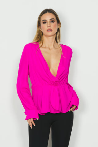 Blusa ALBA manica lunga con doppio polso più gemelli scollo incrocio più alette spalla