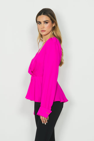 Blusa ALBA manica lunga con doppio polso più gemelli scollo incrocio più alette spalla