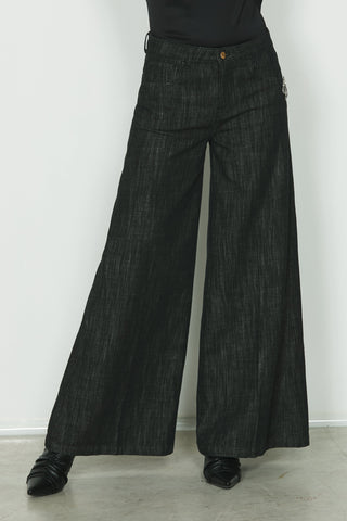 Panta LINDA_30 vita media 5 ts con bottone gioiello wild fit in black denim