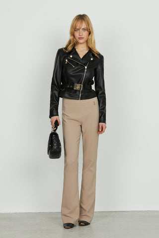 Giubbino AUSTYN manica lunga chiodo con zip più cintura ecopelle