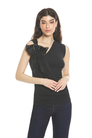 T-shirt GRUSLI lunga mezza manica con fiocco più pizzo più fibbia cuore