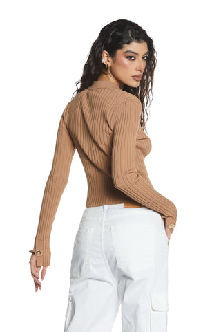 Cardigan DIASPRO manica lunga con anelli più ganci costina