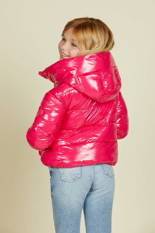 Piumino TONATINA in vinile manica lunga con coulisse più cappuccio più patch più zip