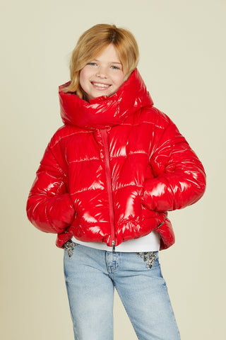 Piumino TONATINA in vinile manica lunga con coulisse più cappuccio più patch più zip