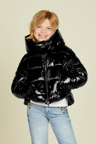 Piumino TONATINA in vinile manica lunga con coulisse più cappuccio più patch più zip
