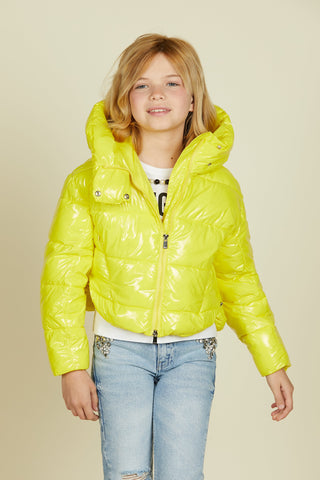 Piumino TONATINA in vinile manica lunga con coulisse più cappuccio più patch più zip