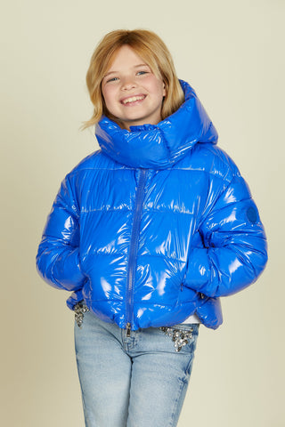 Piumino TONATINA in vinile manica lunga con coulisse più cappuccio più patch più zip