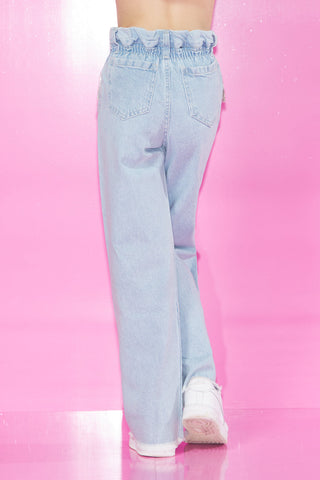 Panta SLOW Denim Sfrangiato con Strass più Passamaneria Catene Tasche
