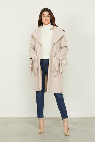 Cappotto WOWI manica lunga con cappuccio più tasche toppa più frange più bottone snap