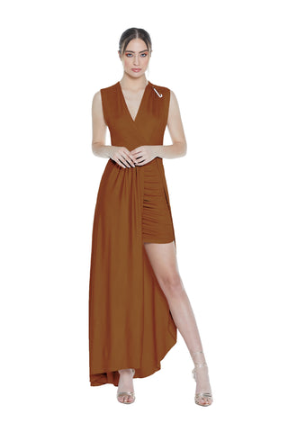 Abito ACHIRD senza manica scollo incrocio più spilla più gonna arricci