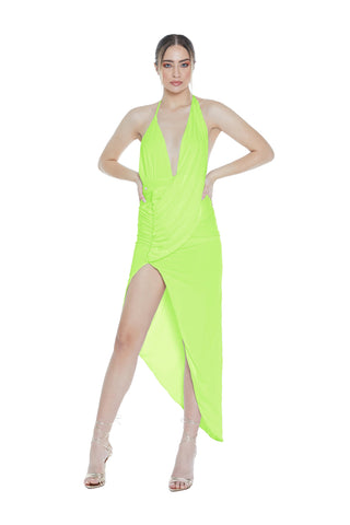 Abito ANSER lungo top scollo profondo con arricci più spacco scollato dietro