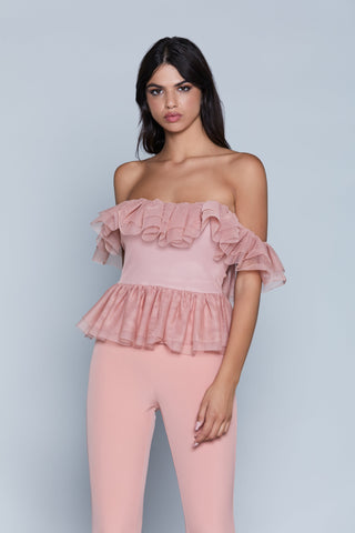 Top ROSE corta mezza manica ruches con balze tulle