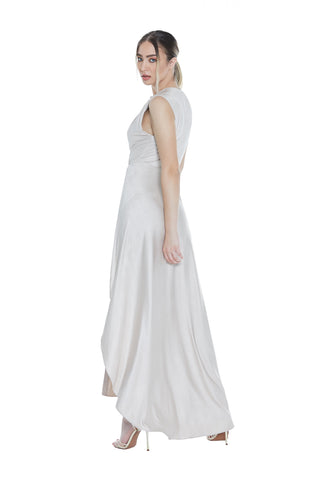 Abito ACHIRD senza manica scollo incrocio più spilla più gonna arricci