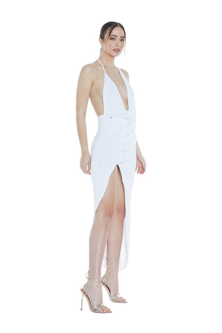 Abito ANSER lungo top scollo profondo con arricci più spacco scollato dietro