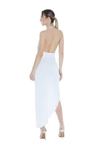 Abito ANSER lungo top scollo profondo con arricci più spacco scollato dietro