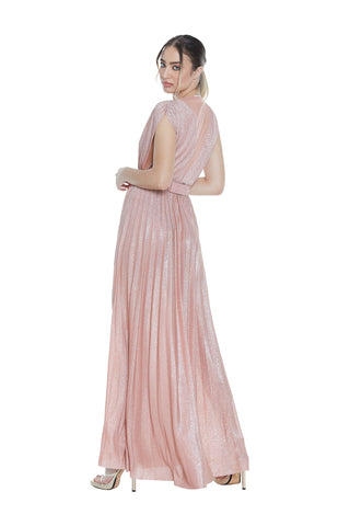 Abito GRAZIK lungo senza manica scollo v prof.con tulle schiena più cint.logo lurex plissé