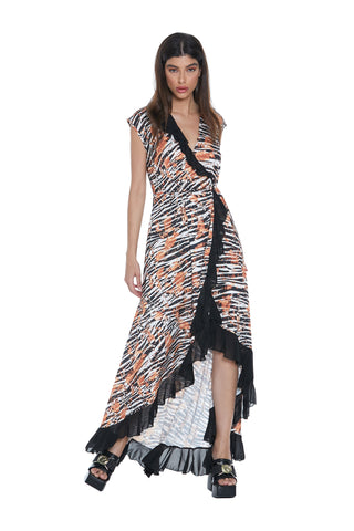 Abito AYAME lungo mezza manica aletta scollo incrocio più gonna profilo georgette