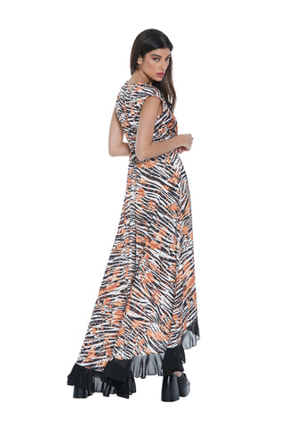 Abito AYAME lungo mezza manica aletta scollo incrocio più gonna profilo georgette