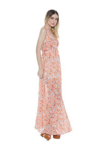 Abito RUMIKO lungo con spalline doppio scollo v con arric.schiena fant.fiori