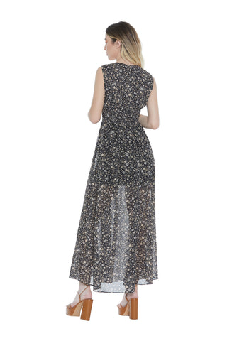 Abito SOPHIE lungo senza manica con punto smok fant. Fiori