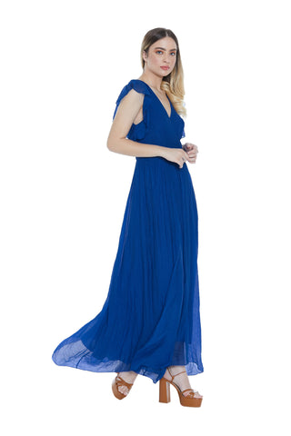 Abito AZZURRINA lungo mezza manica rouches doppio scollo incrocio