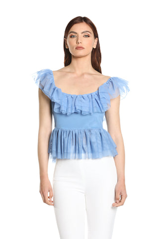 Top ROSE corta mezza manica ruches con balze tulle