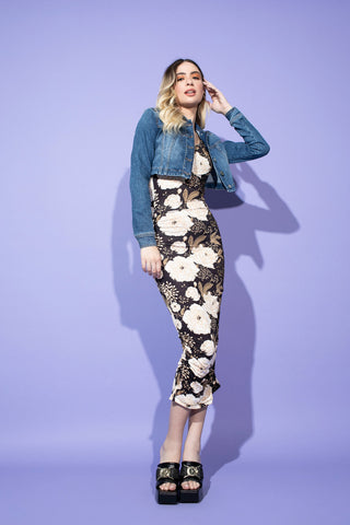 Abito NANAKO midi monospalla con arricci fant. Rose