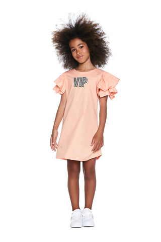 Abito ARANCIA corto rouches con stampa vip glitter