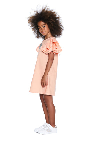 Abito ARANCIA corto rouches con stampa vip glitter