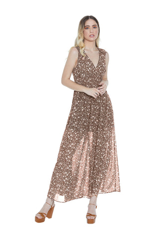 Abito SOPHIE lungo senza manica con punto smok fant. Fiori