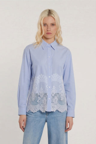 Camicia THERON maniche lunghe con inserti pizzo sulle spalle più fondo righe