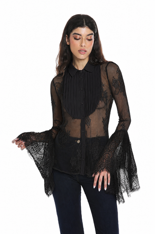 Camicia CARINAS manica lunga pizzo con manica rinascimentale più collo pieghe