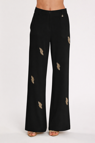 Pantalone AVEZAM vita alta ampia con applicazioni strass