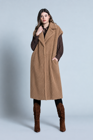Cappotto NEZU lungo smanicato con tasche orsetto